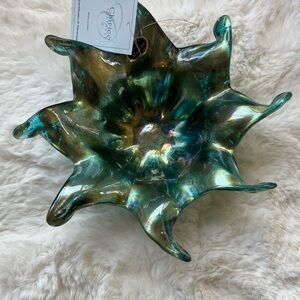 Artistic Glass Bowl with Iridescent Green and Blue Hues